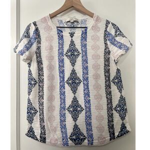 LOFT Women's Short Sleeve Sweater Multicolor Print 100% Cotton Size M